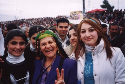 Lucina in Kurdish headdress at a Newroz celebration